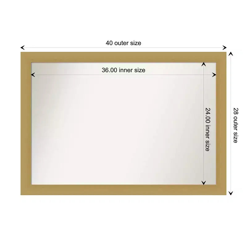 Specchio da parete senza smussatura Grace Brushed Gold 40" x 28" - Amanti Art: Rettangolare moderno, cornice in polistirene, include ferramenta di montaggio