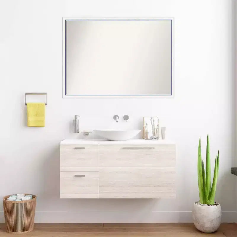 Specchio da parete per bagno Morgan in legno non smussato 40"x29" Bianco/Blu - Amanti Art: Include accessori per il montaggio, cornice in legno
