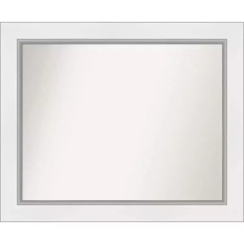 34" x 28" Non-Beveled Eva White Silver Wall Mirror - Amanti Art: Modern Rectangular, Polystyrene Frame, Includes Mounting Hardware