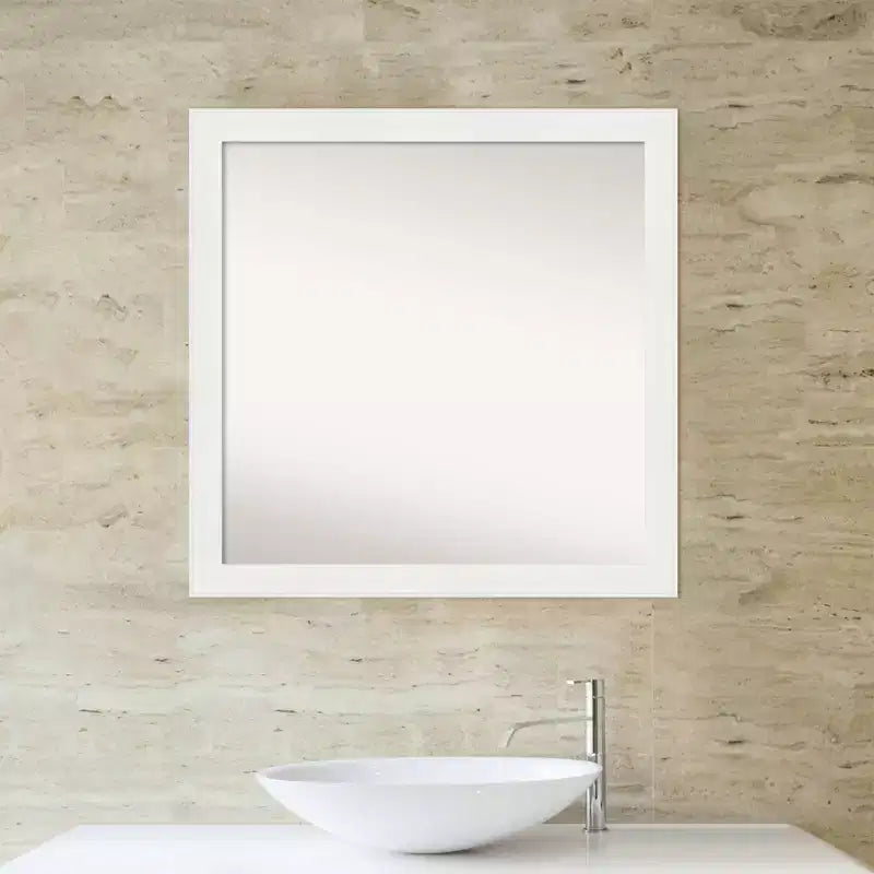 Specchio da parete stretto non smussato per bagno, 76,2 x 76,2 cm, bianco - Amanti Art: include hardware di montaggio, montaggio a parete