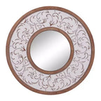 Wood Floral Wall Mirror with Embossed Metal White - Olivia & May: Farmhouse Style, No Assembly, MDF Frame, 31.5" Round