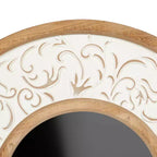 Specchio da Parete Rotondo Floreale in Legno con Metallo Goffrato Bianco - Olivia & May: Stile Rustico, Nessun Montaggio, Cornice in MDF, 80 cm di Diametro