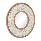 Specchio da Parete Rotondo Floreale in Legno con Metallo Goffrato Bianco - Olivia & May: Stile Rustico, Nessun Montaggio, Cornice in MDF, 80 cm di Diametro
