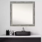 Specchio da parete per bagno stretto Amanti Art Waveline Silver non smussato da 31" x 31" - Amanti Art: specchio da trucco quadrato moderno con cornice in polistirolo