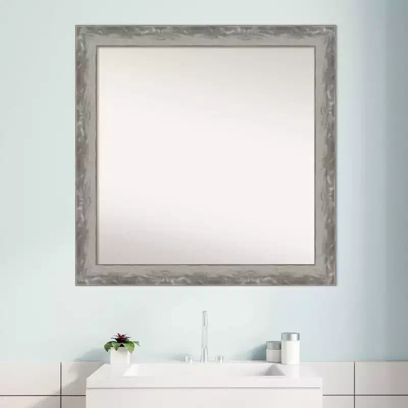 Specchio da parete per bagno stretto Amanti Art Waveline Silver non smussato da 31" x 31" - Amanti Art: specchio da trucco quadrato moderno con cornice in polistirolo