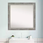 Specchio da parete per bagno stretto Amanti Art Waveline Silver non smussato da 31" x 31" - Amanti Art: specchio da trucco quadrato moderno con cornice in polistirolo