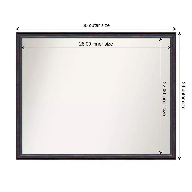 Specchio da parete in legno bronzo scuro con bordo scanalato 30" x 24" - Amanti Art