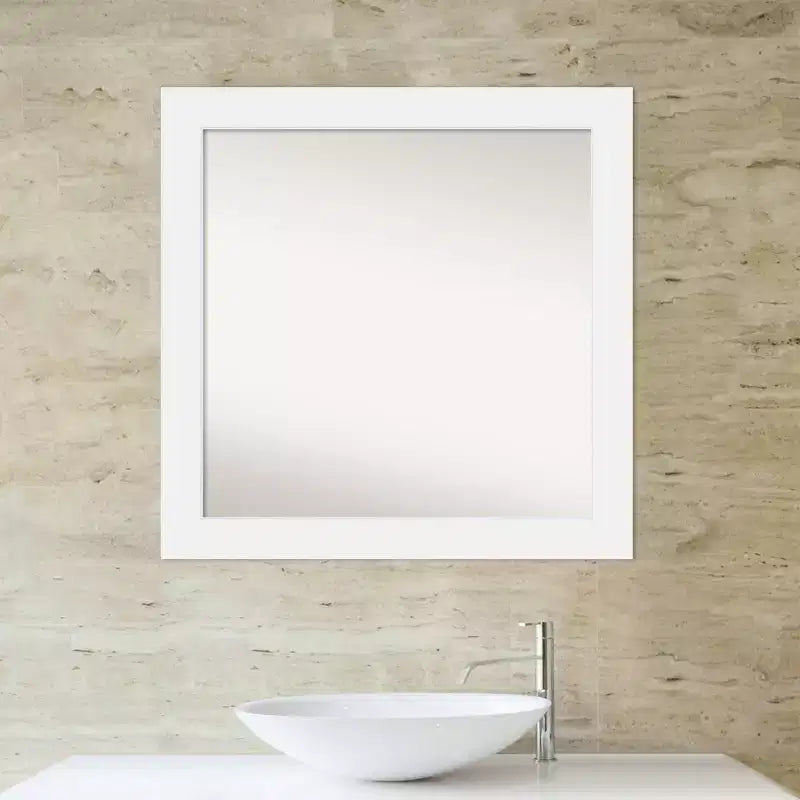 Specchio da parete per bagno in legno Corvino non smussato 31" x 31" bianco - Amanti Art: Design quadrato moderno, include hardware di montaggio