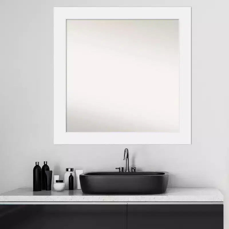 Specchio da parete per bagno in legno Corvino non smussato 31" x 31" bianco - Amanti Art: Design quadrato moderno, include hardware di montaggio