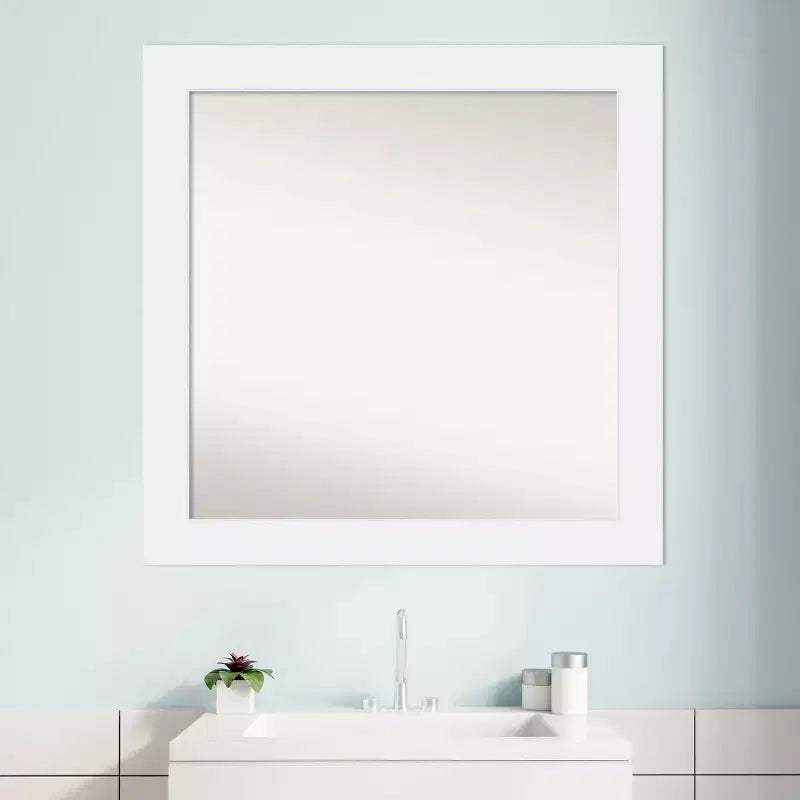 Specchio da parete per bagno in legno Corvino non smussato 31" x 31" bianco - Amanti Art: Design quadrato moderno, include hardware di montaggio