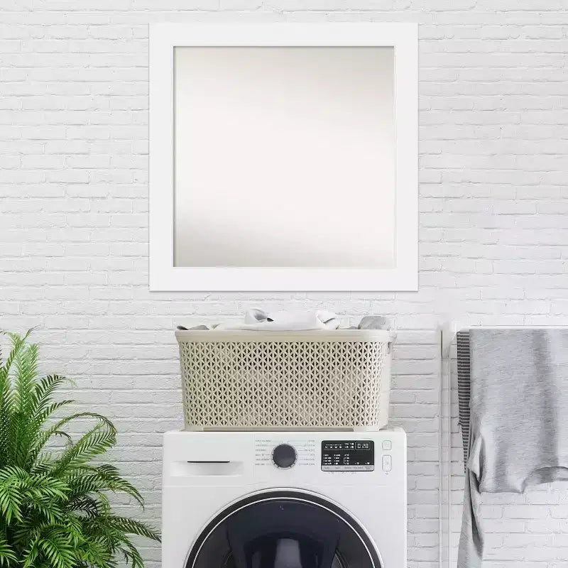 Specchio da parete per bagno in legno Corvino non smussato 31" x 31" bianco - Amanti Art: Design quadrato moderno, include hardware di montaggio