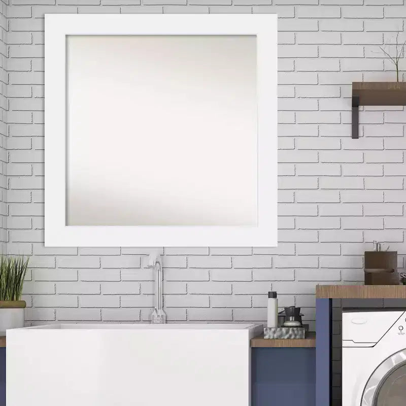 Specchio da parete per bagno in legno Corvino non smussato 31" x 31" bianco - Amanti Art: Design quadrato moderno, include hardware di montaggio