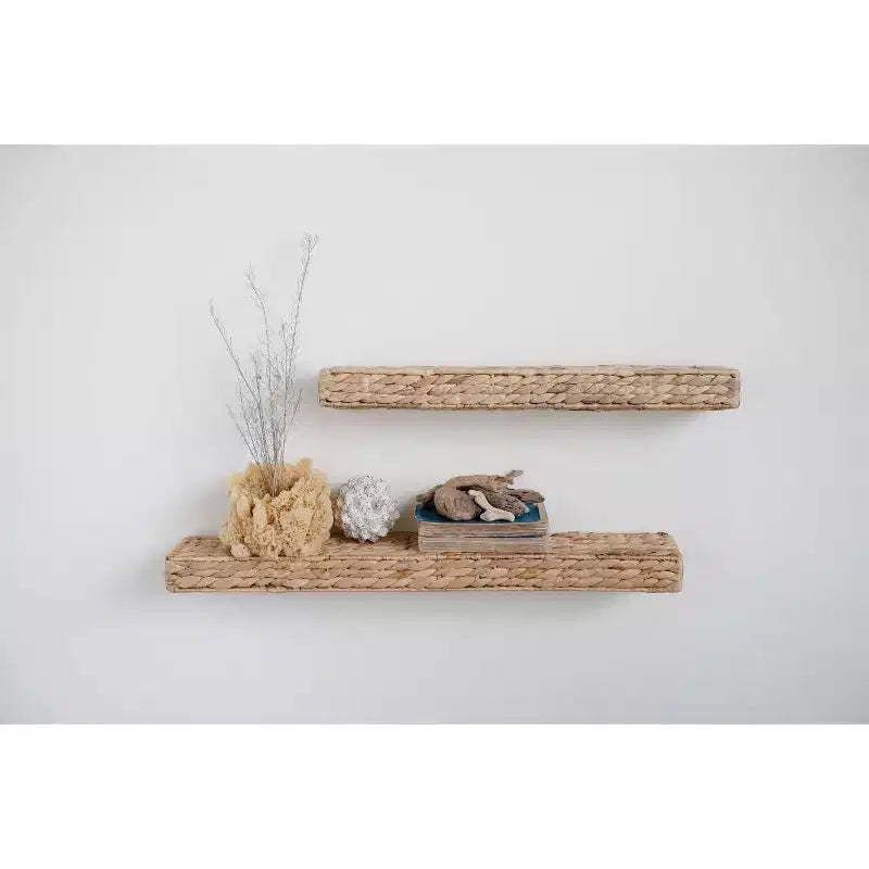23.5" Handwoven Water Hyacinth Wall Shelf Brown - Storied Home