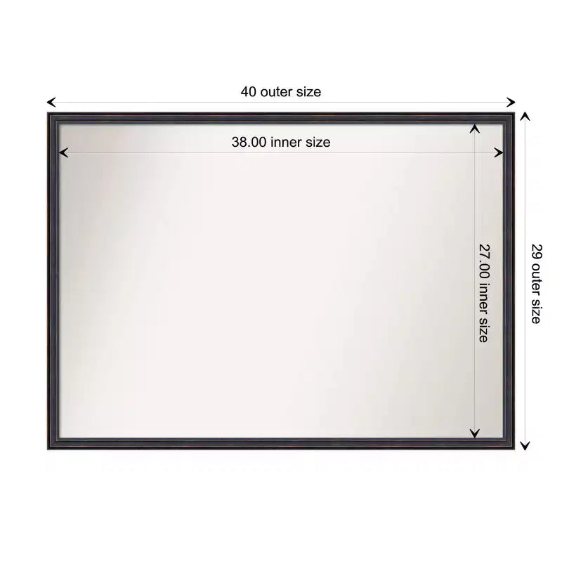 Specchio da parete per bagno in legno con profilo arrotondato, non smussato, 40" x 29", bronzo scuro - Amanti Art: rettangolare, stile moderno, montaggio a parete