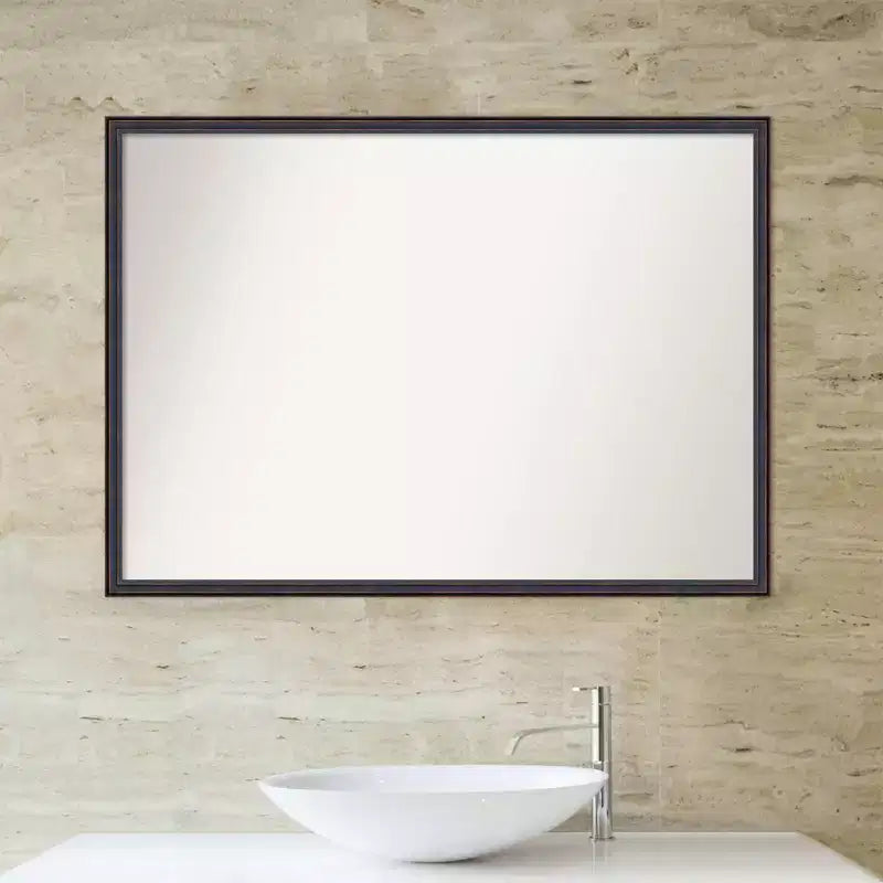 Specchio da parete per bagno in legno con profilo arrotondato, non smussato, 40" x 29", bronzo scuro - Amanti Art: rettangolare, stile moderno, montaggio a parete