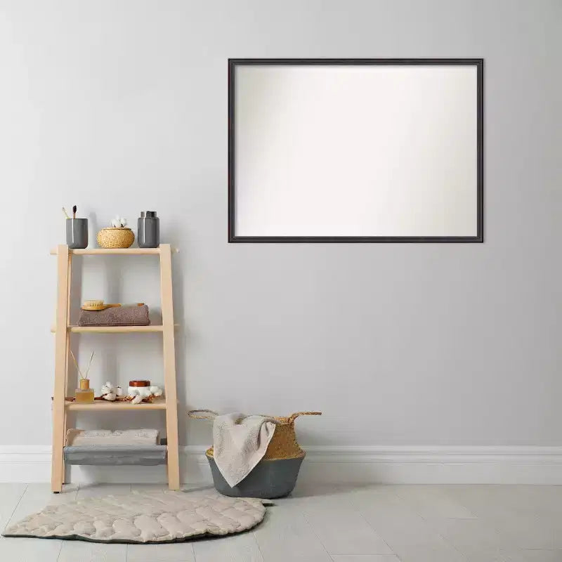 Specchio da parete per bagno in legno con profilo arrotondato, non smussato, 40" x 29", bronzo scuro - Amanti Art: rettangolare, stile moderno, montaggio a parete