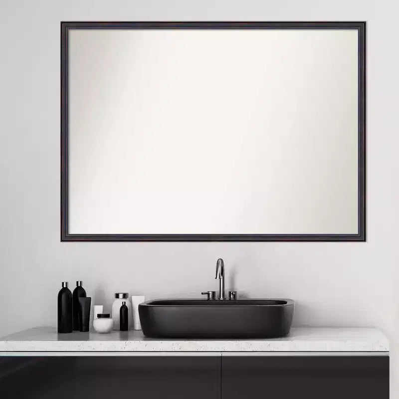 Specchio da parete per bagno in legno con profilo arrotondato, non smussato, 40" x 29", bronzo scuro - Amanti Art: rettangolare, stile moderno, montaggio a parete