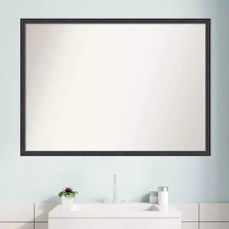 Specchio da parete per bagno in legno con profilo arrotondato, non smussato, 40" x 29", bronzo scuro - Amanti Art: rettangolare, stile moderno, montaggio a parete