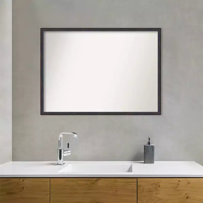 Specchio da parete per bagno in legno con profilo arrotondato, non smussato, 40" x 29", bronzo scuro - Amanti Art: rettangolare, stile moderno, montaggio a parete