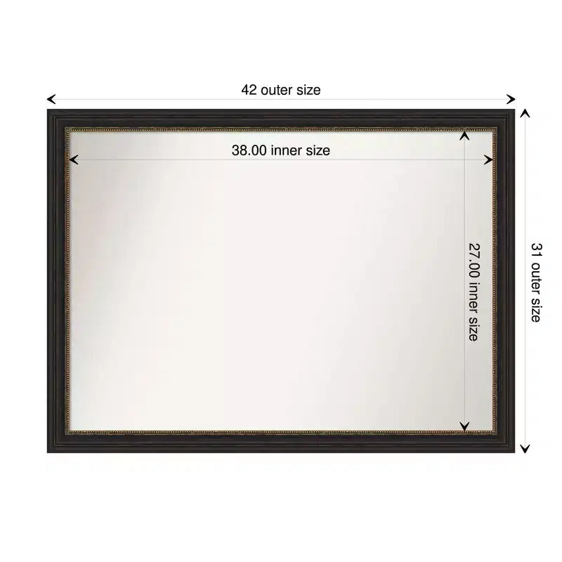 Specchio da parete stretto Amanti Art 42"x31" senza smussatura per bagno bronzo: Rettangolare, Cornice in polistirene, Montaggio a parete