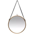 16" Farmhouse Round Hanging Wall Mirror with Frame Leather Strap Brass - Infinity Instruments