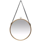 16" Farmhouse Round Hanging Wall Mirror with Frame Leather Strap Brass - Infinity Instruments