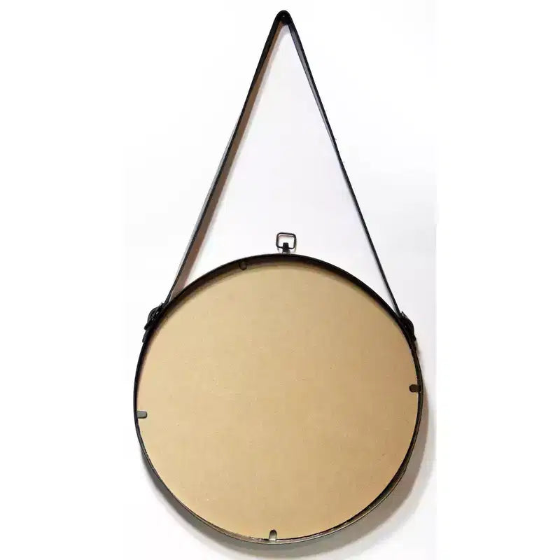 Specchio da parete rotondo da 16" in stile fattoria con cinturino in pelle e ottone - Infinity Instruments