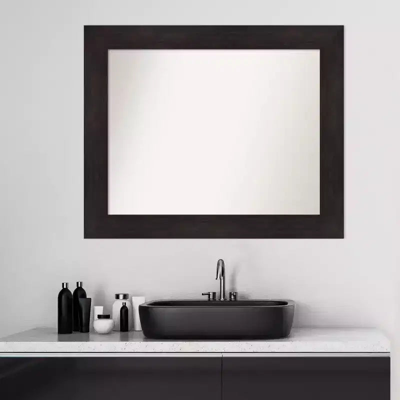 Specchio da parete per bagno non smussato da 34" x 28" Marrone Espresso - Amanti Art: specchio rettangolare moderno per mobile, a parete