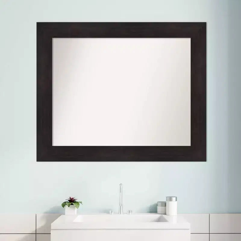 Specchio da parete per bagno non smussato da 34" x 28" Marrone Espresso - Amanti Art: specchio rettangolare moderno per mobile, a parete