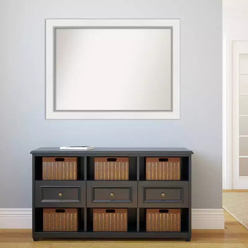 Specchio da parete per bagno in Eva, non smussato, 44" x 33", bianco - Amanti Art: Rettangolare moderno, cornice in polistirolo
