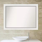 Specchio da parete per bagno in Eva, non smussato, 44" x 33", bianco - Amanti Art: Rettangolare moderno, cornice in polistirolo