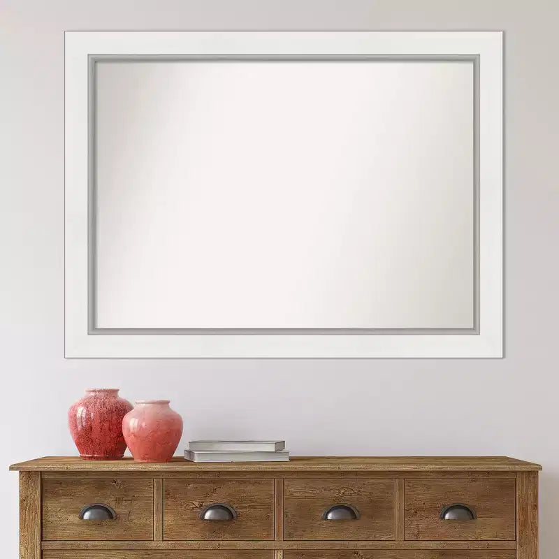 Specchio da parete per bagno in Eva, non smussato, 44" x 33", bianco - Amanti Art: Rettangolare moderno, cornice in polistirolo