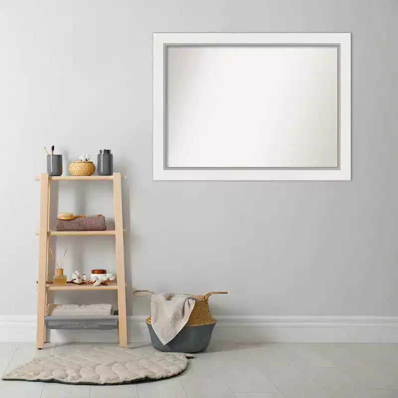 Specchio da parete per bagno in Eva, non smussato, 44" x 33", bianco - Amanti Art: Rettangolare moderno, cornice in polistirolo