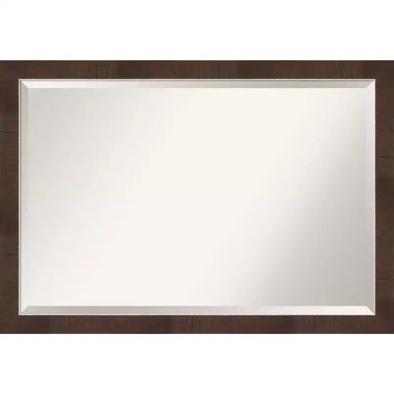 39"x27" Wildwood Narrow Framed Wall Mirror Brown - Amanti Art: Beveled, Rectangular, Polystyrene Frame