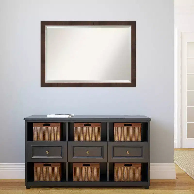 Specchio da parete stretto con cornice Wildwood 39"x27" Marrone - Amanti Art: Cornice in polistirene, rettangolare, smussata