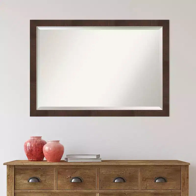 Specchio da parete stretto con cornice Wildwood 39"x27" Marrone - Amanti Art: Cornice in polistirene, rettangolare, smussata