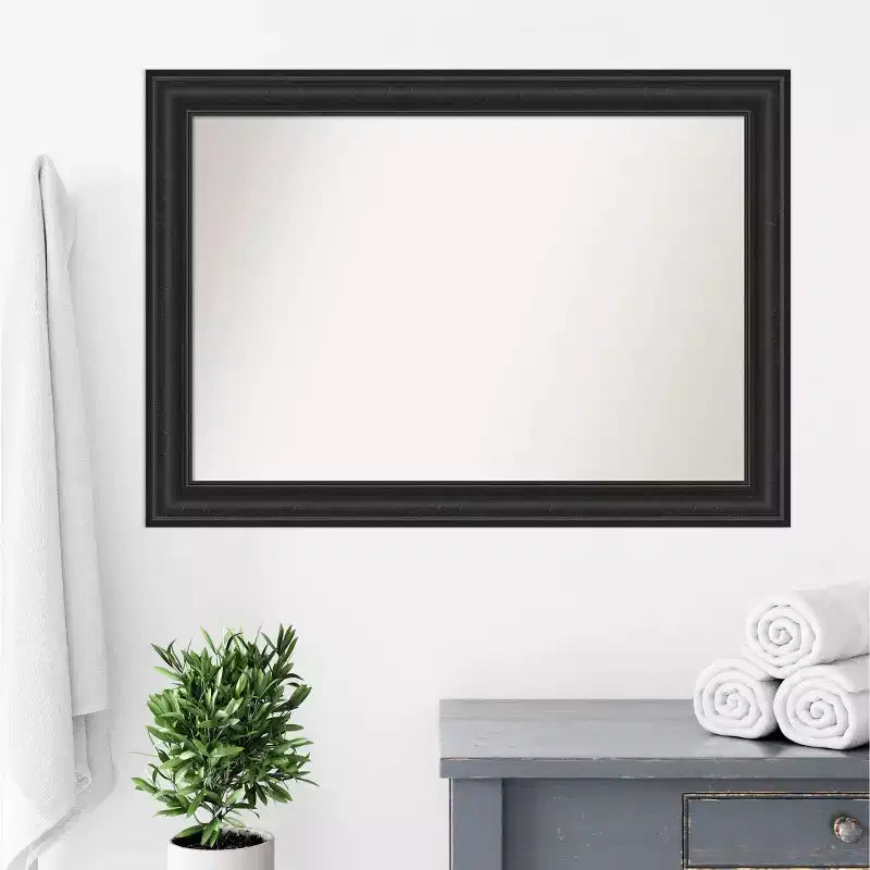 Specchio da parete per bagno nero "Naufragio" senza smusso, 106,7 cm x 76,2 cm - Amanti Art: specchio rettangolare, cornice in polistirene, montaggio a parete