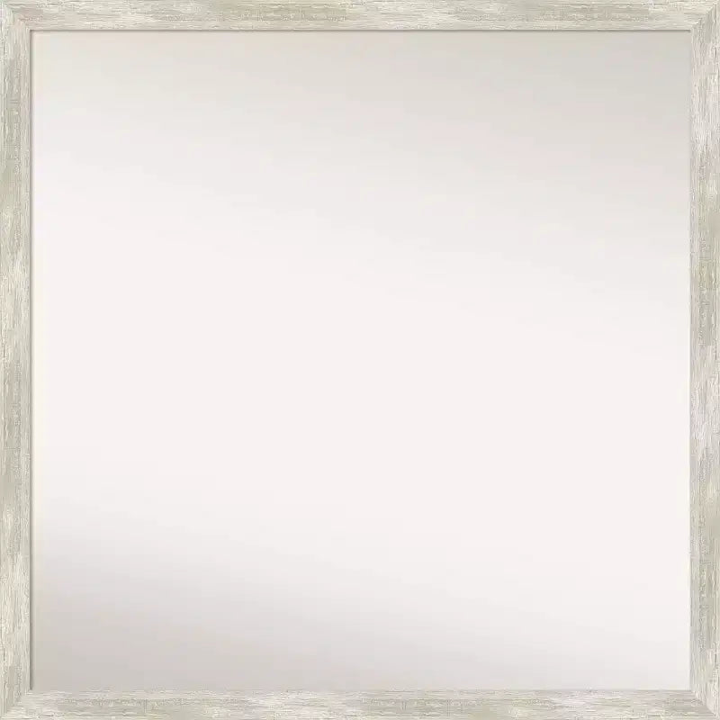 28"x28" Non-Beveled Crackled Metallic Narrow Wall Mirror - Amanti Art: Modern Square, Polystyrene Frame