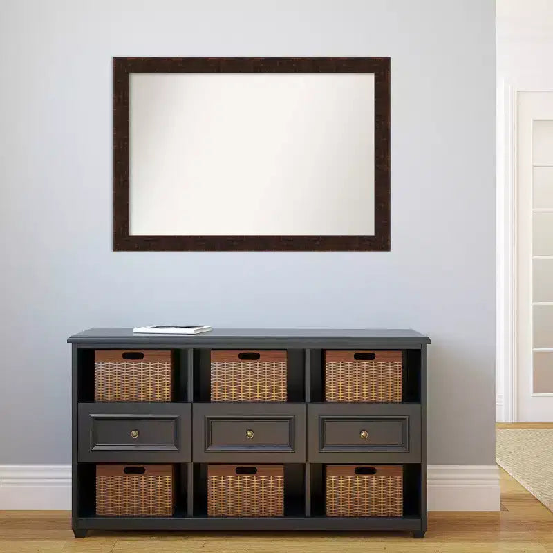 Specchio da parete stretto 40" x 28" senza smusso William Mottled Bronze - Amanti Art