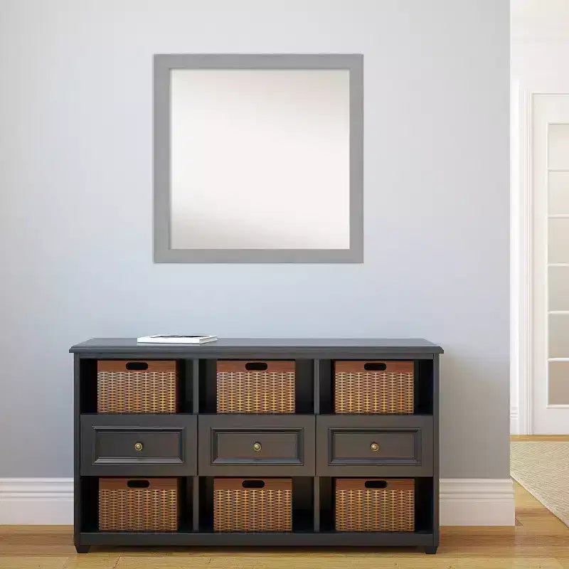 Specchio da parete in nichel spazzolato da 76 x 76 cm senza bordo smussato - Amanti Art: quadrato moderno, cornice in polistirolo