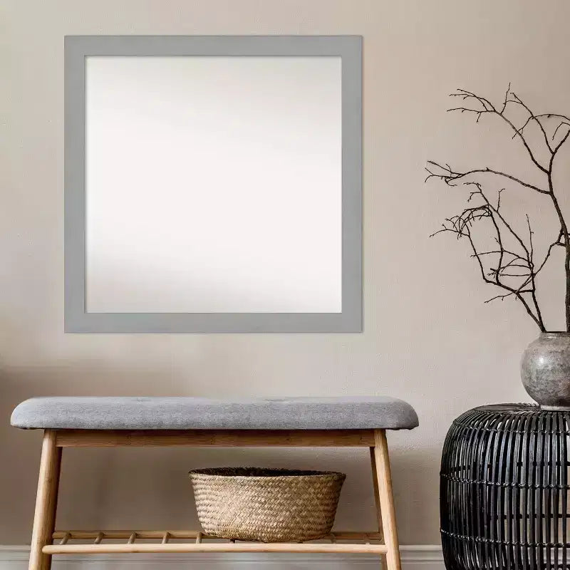 Specchio da parete in nichel spazzolato da 76 x 76 cm senza bordo smussato - Amanti Art: quadrato moderno, cornice in polistirolo