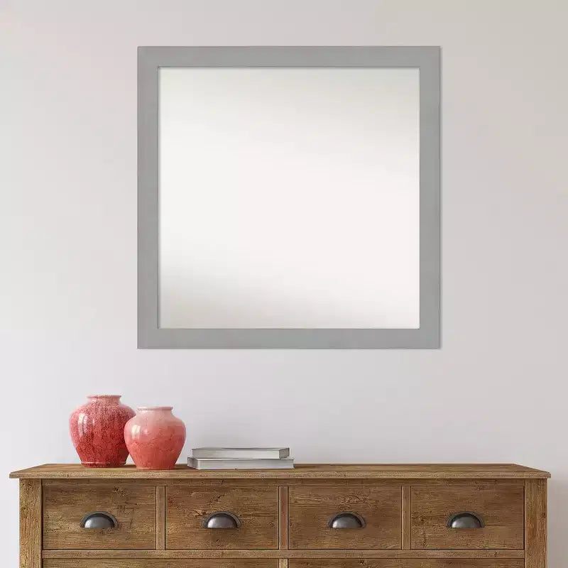Specchio da parete in nichel spazzolato da 76 x 76 cm senza bordo smussato - Amanti Art: quadrato moderno, cornice in polistirolo