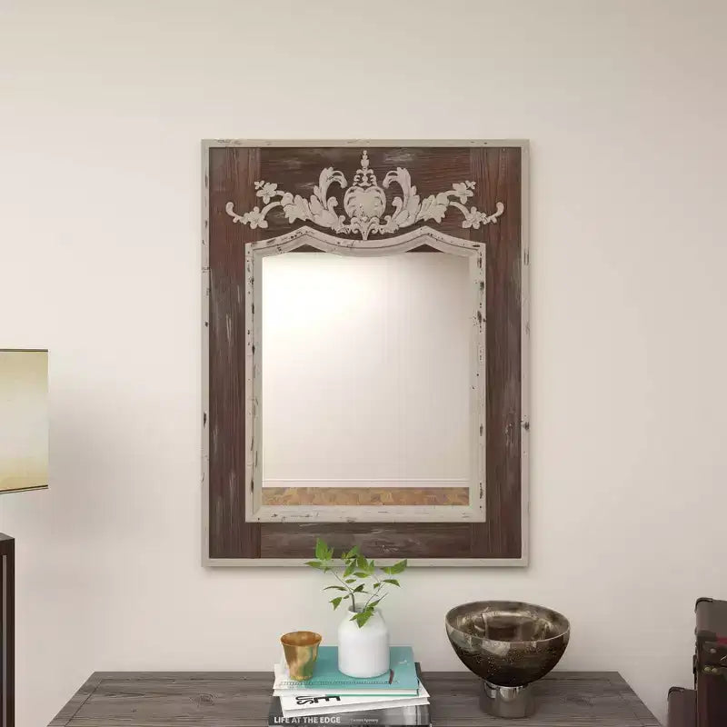Specchio da parete intagliato floreale in legno Acanto Marrone - Olivia & May