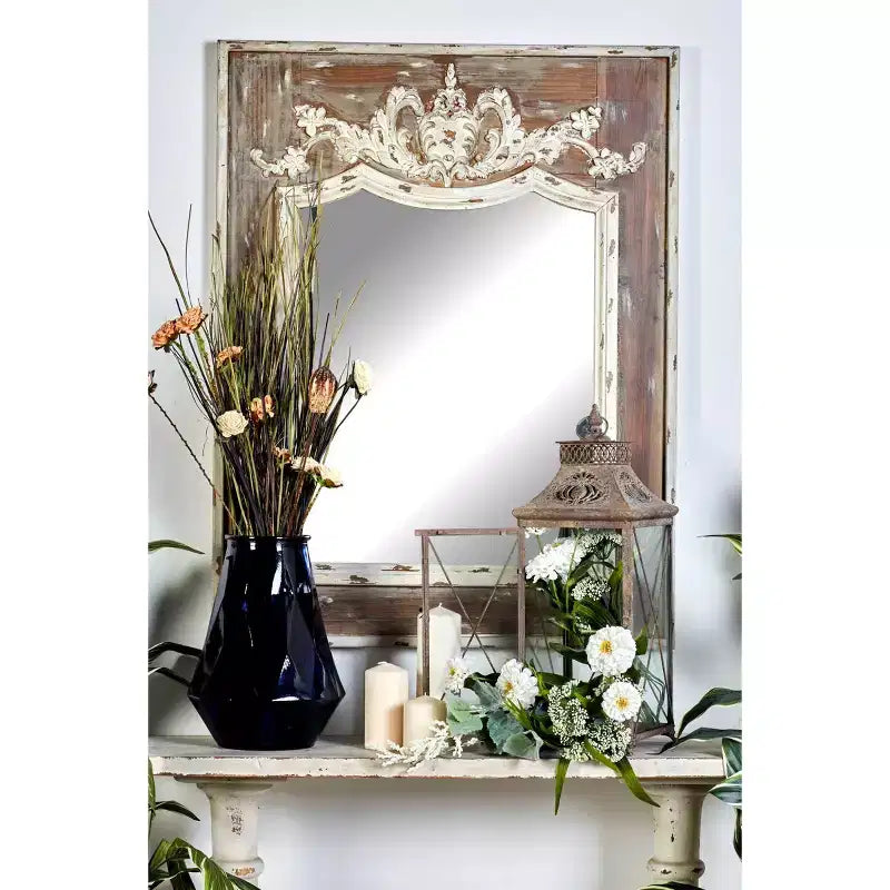 Specchio da parete intagliato floreale in legno Acanto Marrone - Olivia & May