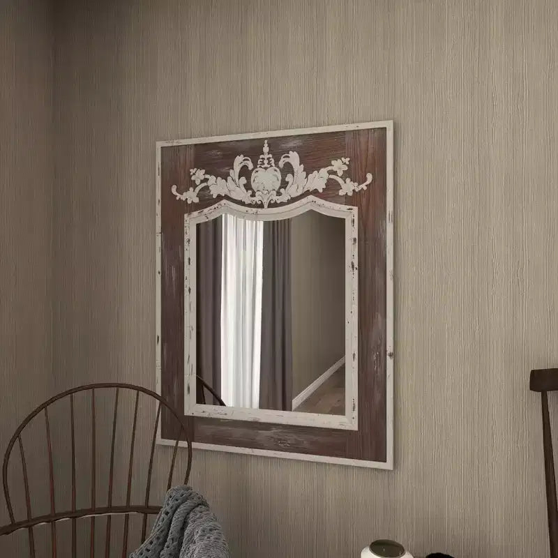 Specchio da parete intagliato floreale in legno Acanto Marrone - Olivia & May
