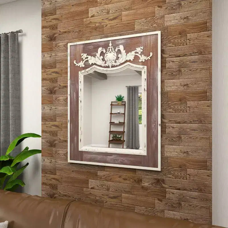 Specchio da parete intagliato floreale in legno Acanto Marrone - Olivia & May