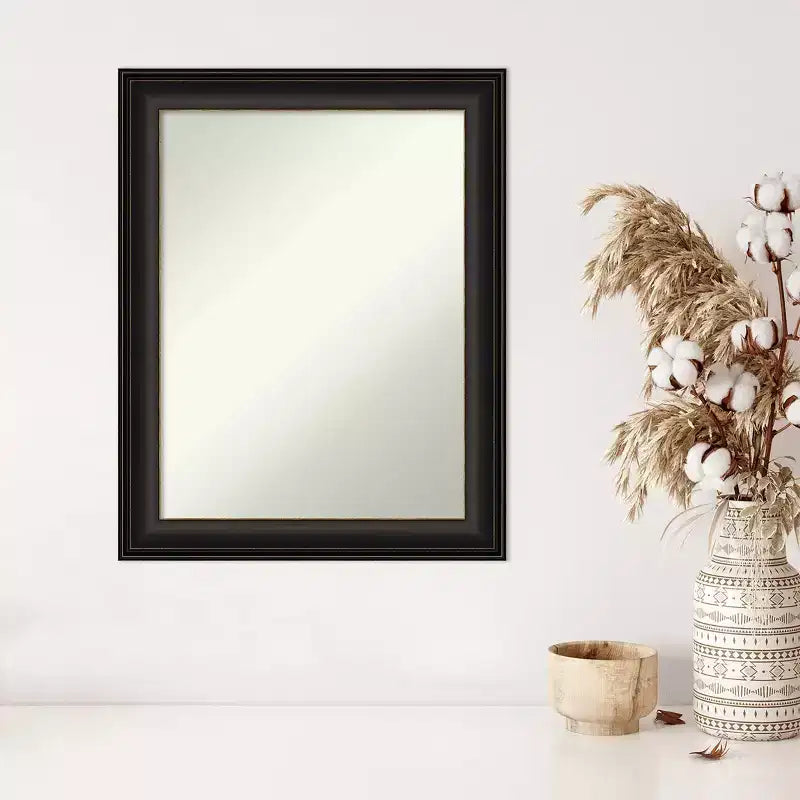 Specchio da parete rettangolare non bisellato da 23" x 29" Trio bronzo lucidato a olio - Amanti Art: moderno, include hardware di montaggio