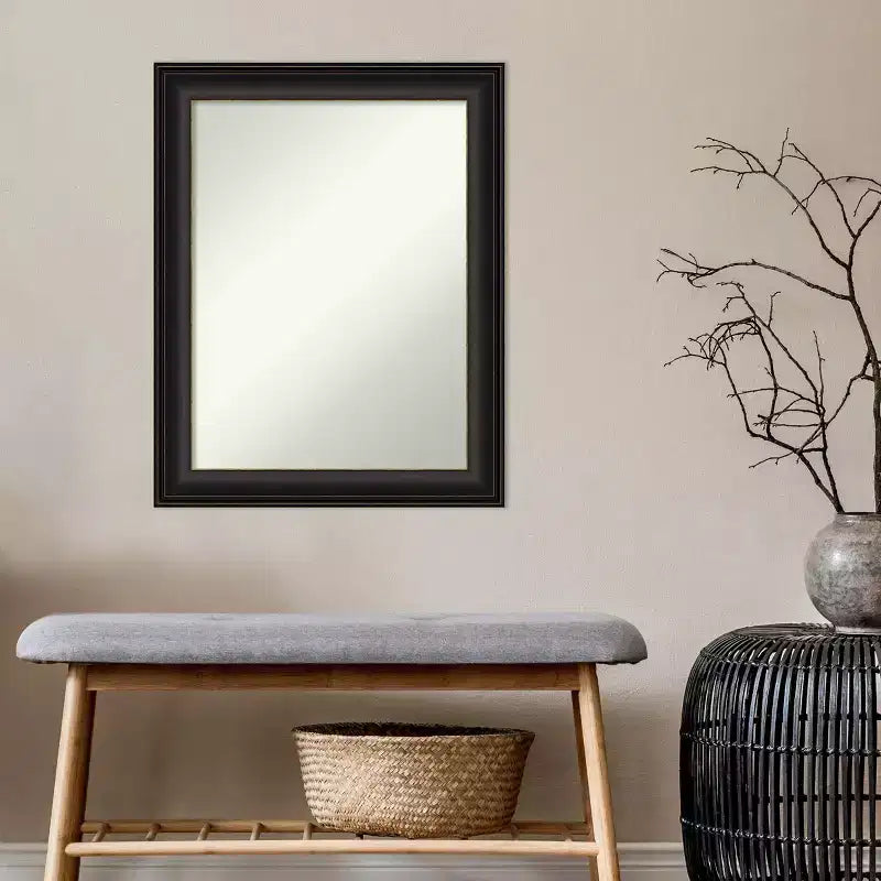 Specchio da parete rettangolare non bisellato da 23" x 29" Trio bronzo lucidato a olio - Amanti Art: moderno, include hardware di montaggio