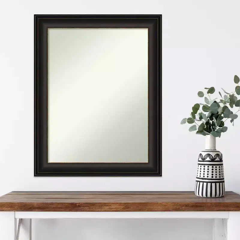 Specchio da parete rettangolare non bisellato da 23" x 29" Trio bronzo lucidato a olio - Amanti Art: moderno, include hardware di montaggio