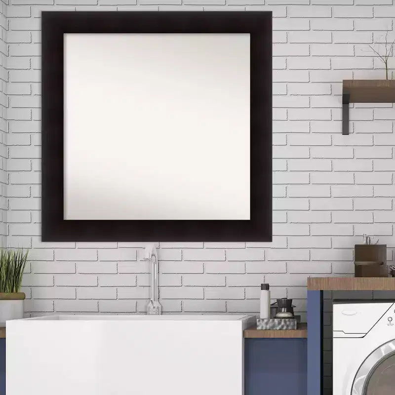 Specchio da parete per bagno in legno color Espresso Portico, non smussato, 81 x 81 cm - Amanti Art: design quadrato moderno, montaggio a parete, hardware incluso